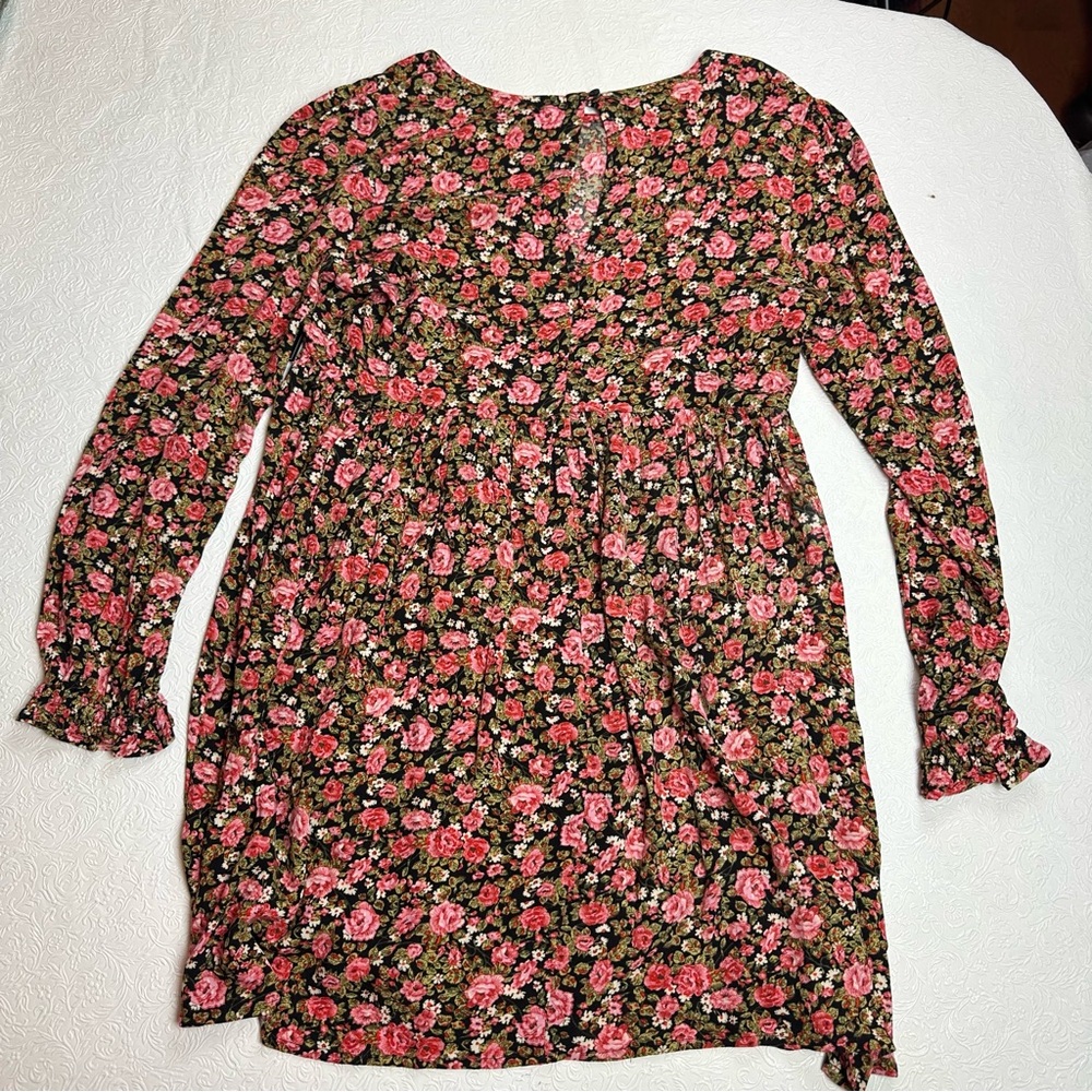 BP. Nordstrom Black Betsey Rose Floral Long Sleeve Mini Dress